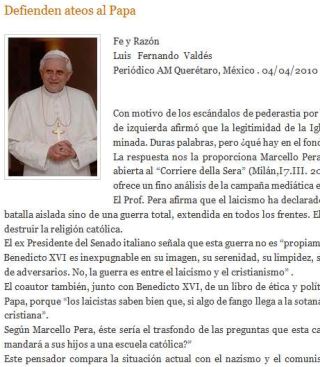 ateo defiende al Papa